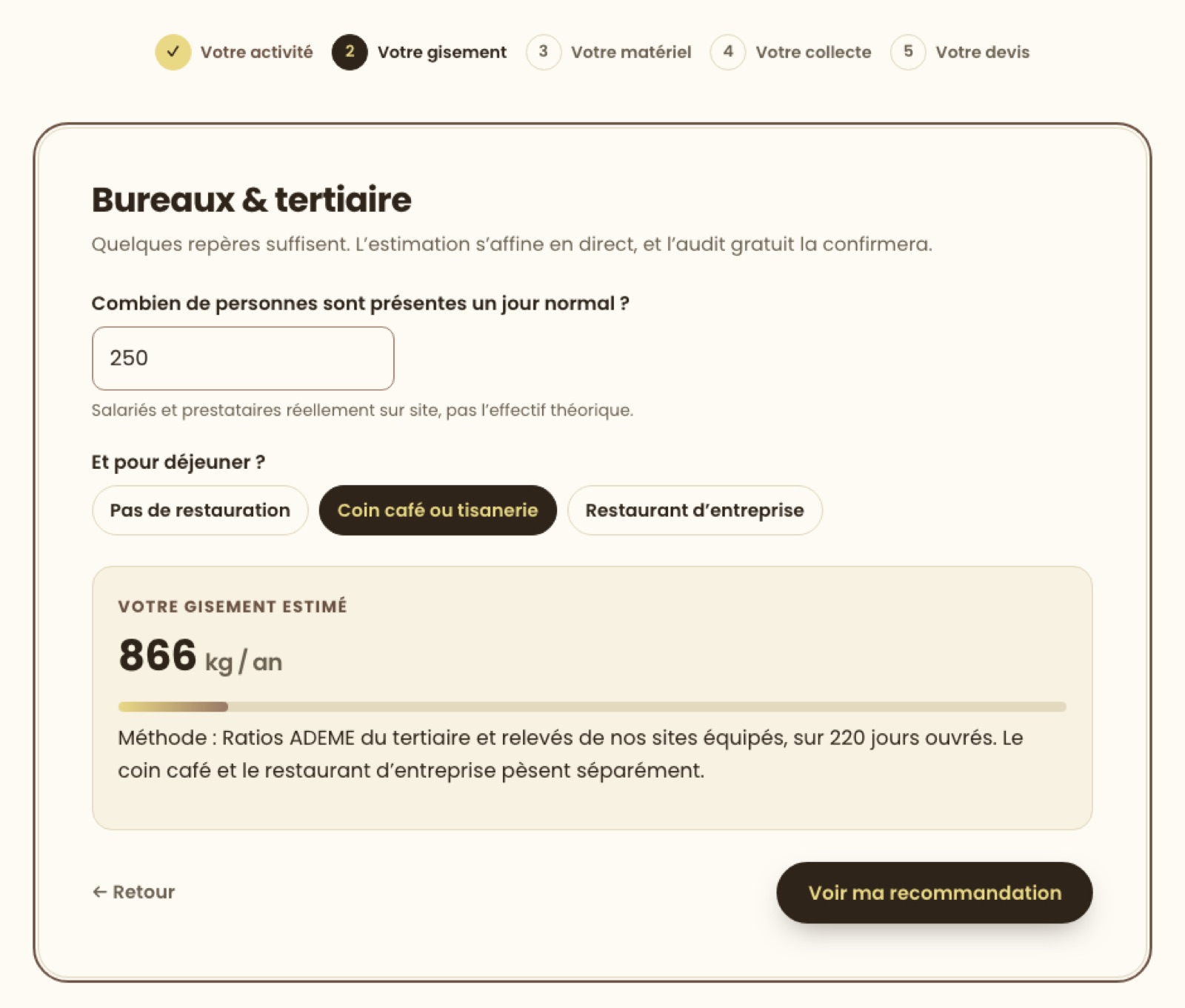 Le devis en ligne&nbsp;: la jauge estime le gisement annuel pendant la saisie